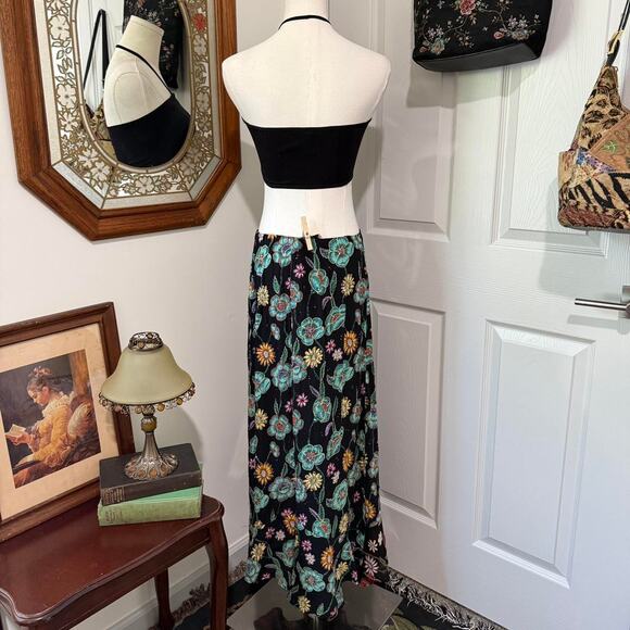 VTG 90s Chicos Black & Multi Floral Embroidered Beaded Boho Fairy Maxi Skirt L - Picture 4 of 8